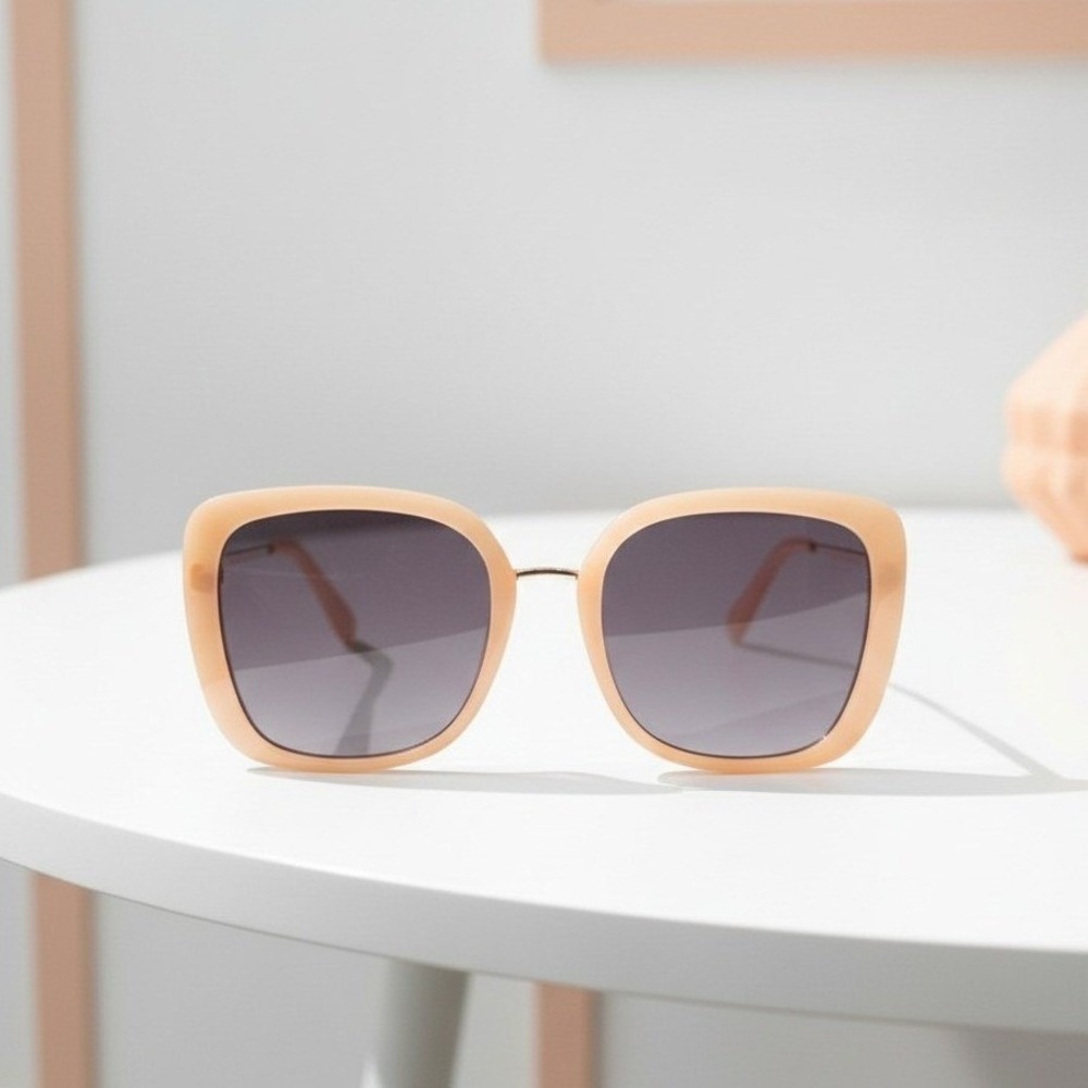 Loft Peach Square Sunglasses with Gold Metal Temples and‎ Pink Tips